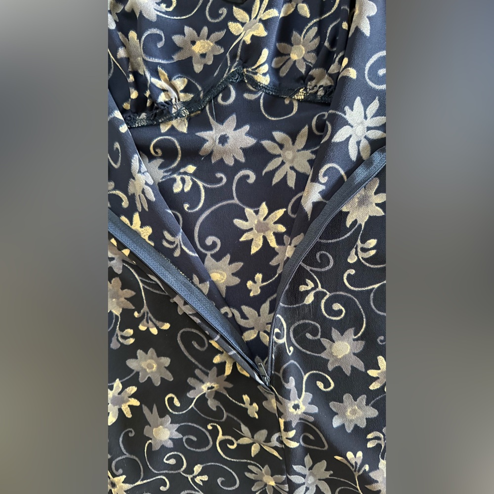 Iz Byer Navy Floral Midi Dress size 3 1990’s vintage zipper back. Excellent - Picture 11 of 11